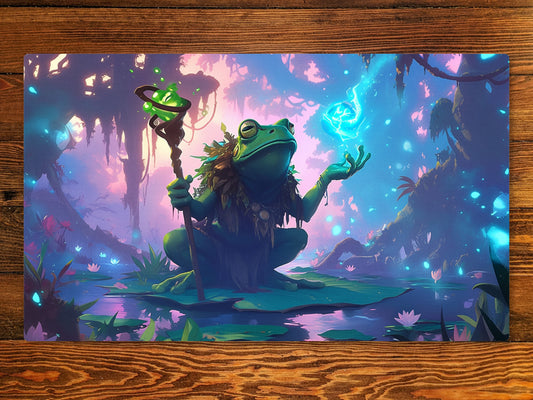 Frog Mage 14" X 24" Playmat For Card, Ccg,  And Tabletop Games with EDH Zone layout option for Commander