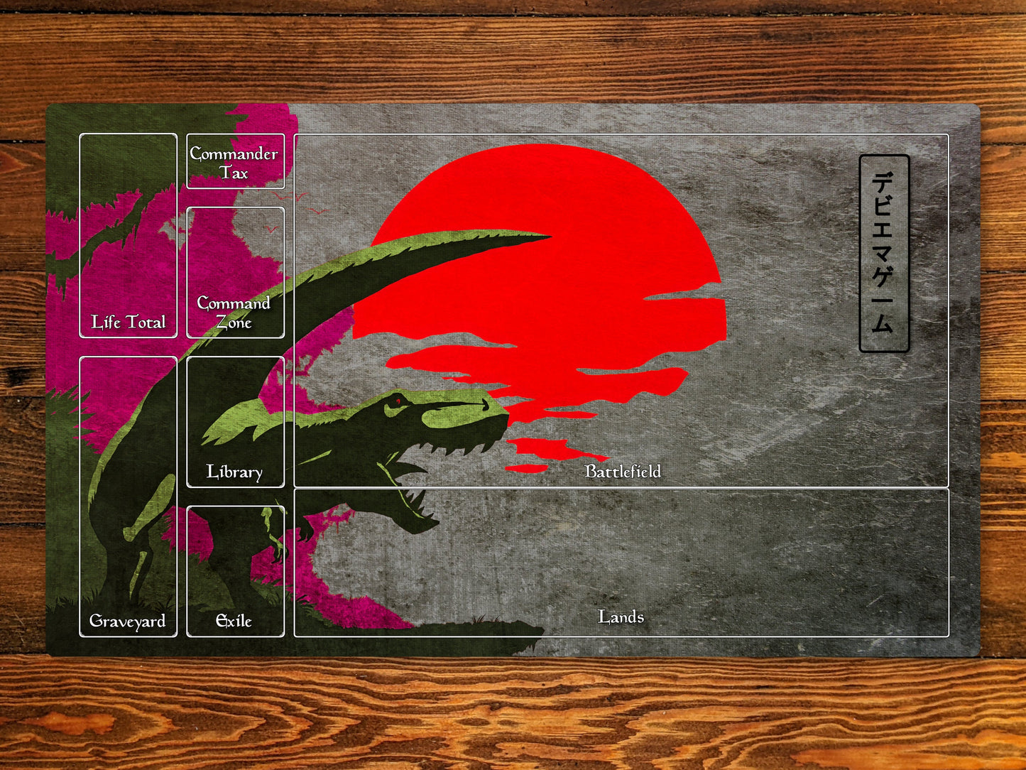 T-Rex Sunset 14" X 24" Playmat For Ccg, Rpg, Tabletop, And Tcg Card Games with Magic Zone layout option for EDH and Commander