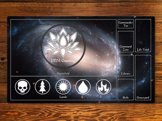 Magic Zone Layout 14" X 24" Playmat For Edh And Commander With Barred Spiral Galaxy Ngc 1300 Background