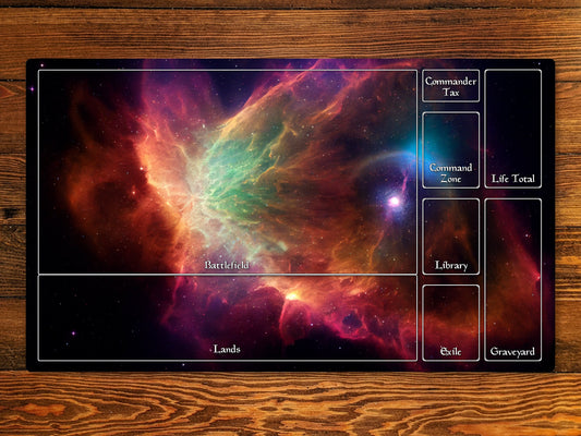 Magic Zone Layout 14" X 24" Playmat For Edh And Commander With Red Space Nova Nebula Art