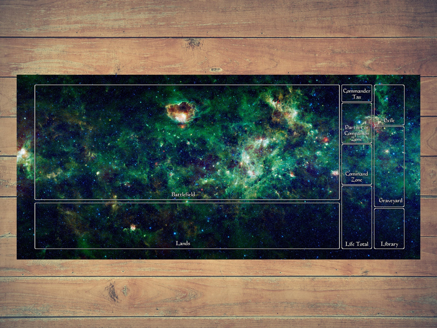 Magic Zone Layout 16" X 35" Oversized Playmat For Edh And Commander With Stitched Edging