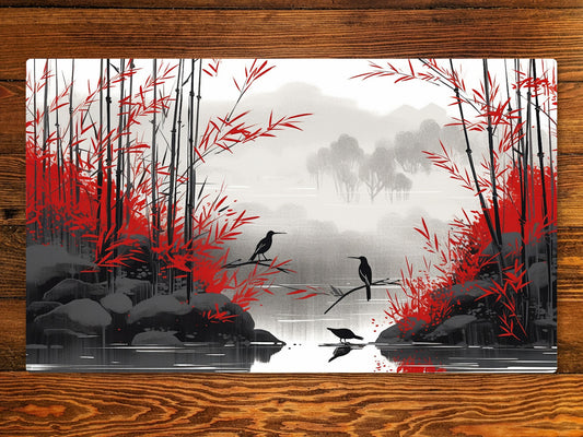 Bamboo Lake 14" X 24" Playmat With Magic Zone Layout For Edh And Commander and other TCG games