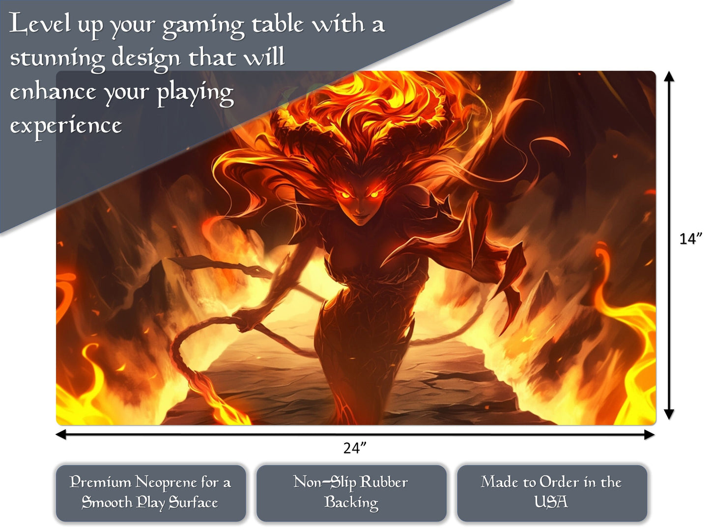 Flame And Shadow Elemental 14" X 24" Playmat For Card, Ccg, And Tabletop Games With Magic Edh Zone Layout Option For Commander