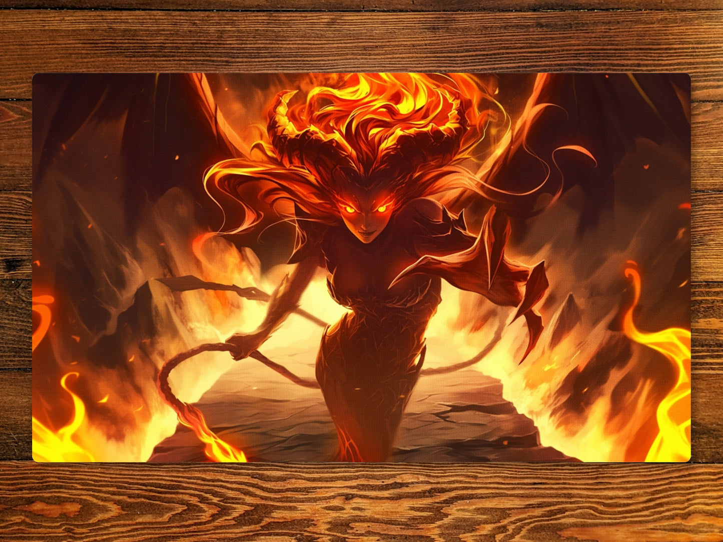 Flame And Shadow Elemental 14" X 24" Playmat For Card, Ccg, And Tabletop Games With Magic Edh Zone Layout Option For Commander