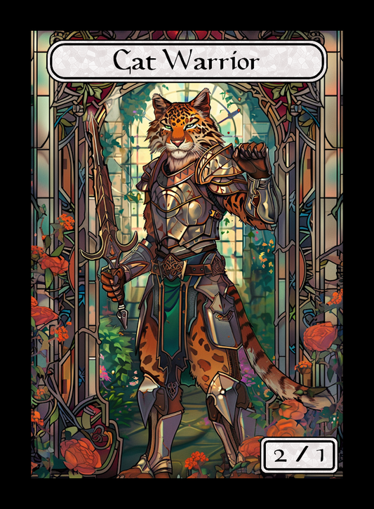 Cat Warrior Stained Glass Token